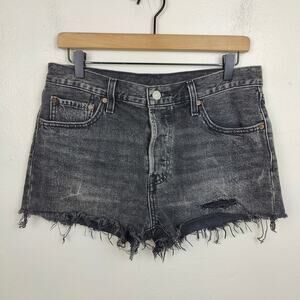 Levis 501 Original Shorts Womens 29 Trashed Black Distressed Cut Offs Button Fly